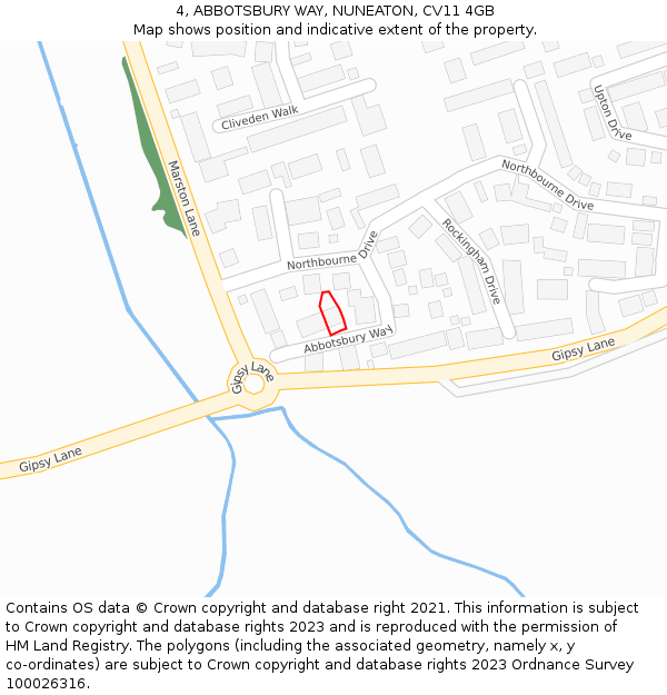 4, ABBOTSBURY WAY, NUNEATON, CV11 4GB: Location map and indicative extent of plot