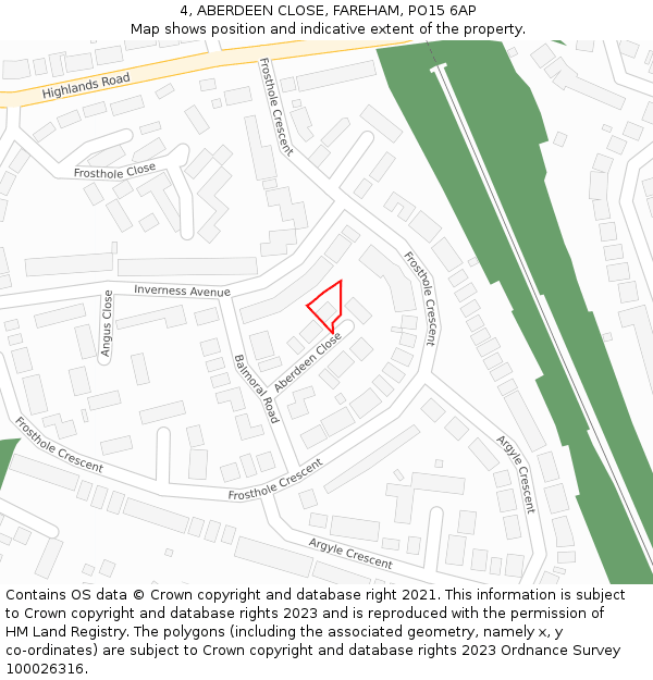 4, ABERDEEN CLOSE, FAREHAM, PO15 6AP: Location map and indicative extent of plot