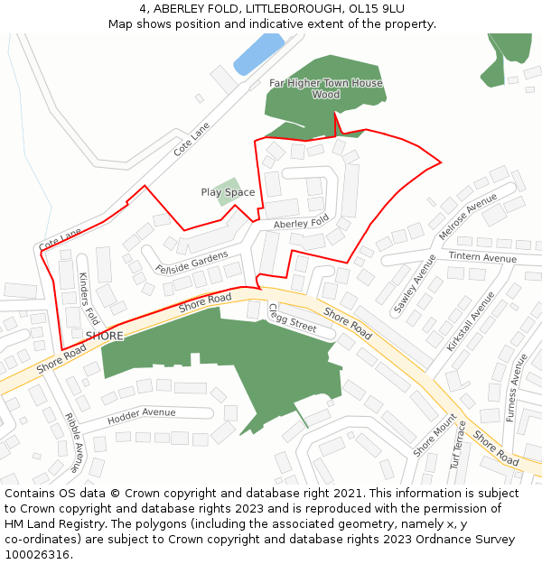 4, ABERLEY FOLD, LITTLEBOROUGH, OL15 9LU: Location map and indicative extent of plot