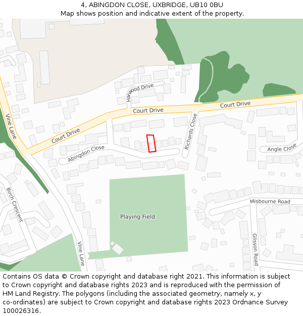 4, ABINGDON CLOSE, UXBRIDGE, UB10 0BU: Location map and indicative extent of plot