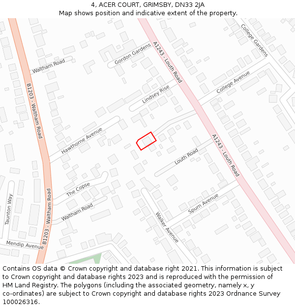 4, ACER COURT, GRIMSBY, DN33 2JA: Location map and indicative extent of plot