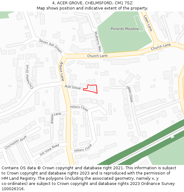 4, ACER GROVE, CHELMSFORD, CM1 7SZ: Location map and indicative extent of plot