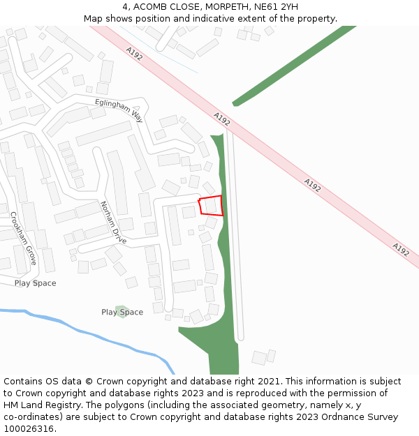 4, ACOMB CLOSE, MORPETH, NE61 2YH: Location map and indicative extent of plot