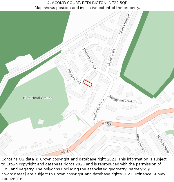 4, ACOMB COURT, BEDLINGTON, NE22 5QP: Location map and indicative extent of plot