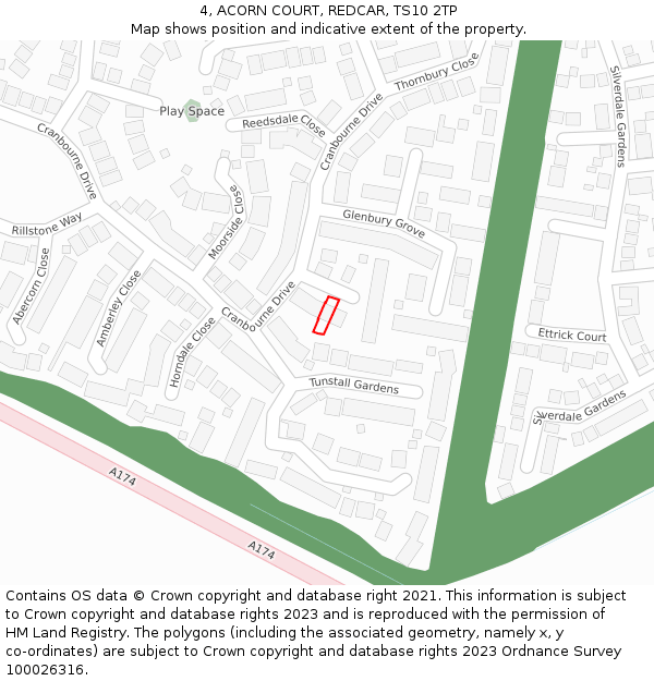 4, ACORN COURT, REDCAR, TS10 2TP: Location map and indicative extent of plot