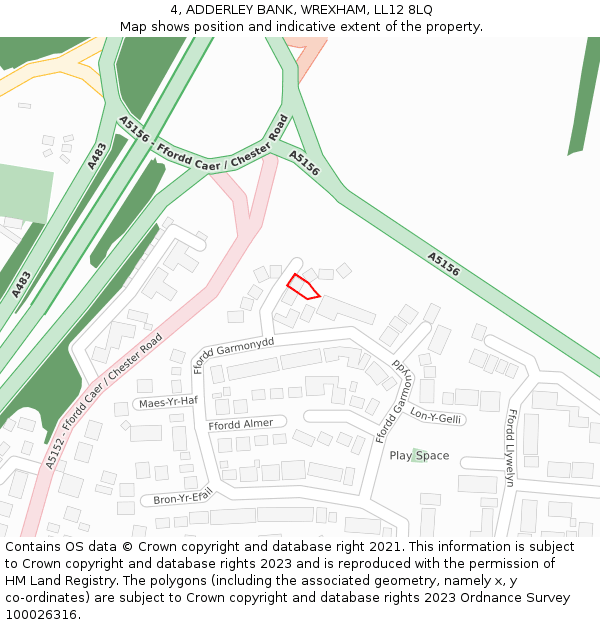 4, ADDERLEY BANK, WREXHAM, LL12 8LQ: Location map and indicative extent of plot