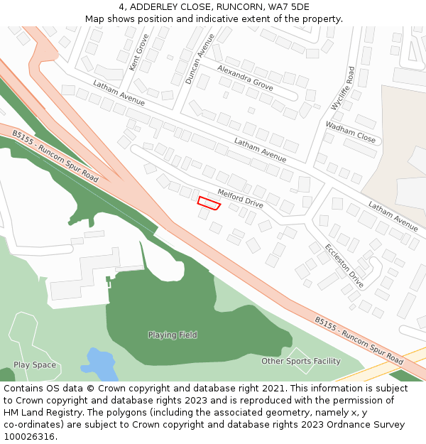 4, ADDERLEY CLOSE, RUNCORN, WA7 5DE: Location map and indicative extent of plot