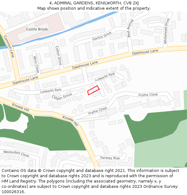 4, ADMIRAL GARDENS, KENILWORTH, CV8 2XJ: Location map and indicative extent of plot