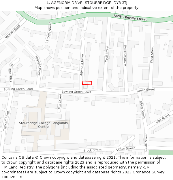 4, AGENORIA DRIVE, STOURBRIDGE, DY8 3TJ: Location map and indicative extent of plot