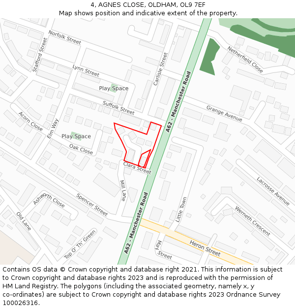 4, AGNES CLOSE, OLDHAM, OL9 7EF: Location map and indicative extent of plot