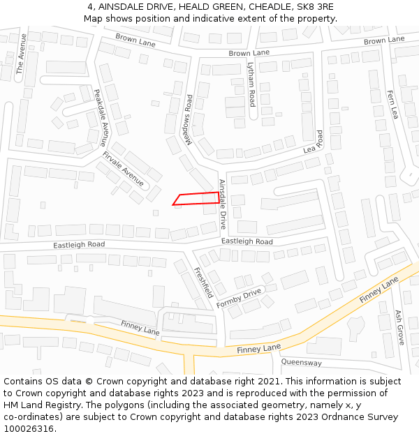 4, AINSDALE DRIVE, HEALD GREEN, CHEADLE, SK8 3RE: Location map and indicative extent of plot