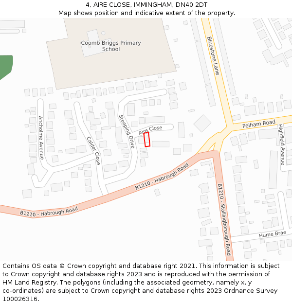 4, AIRE CLOSE, IMMINGHAM, DN40 2DT: Location map and indicative extent of plot