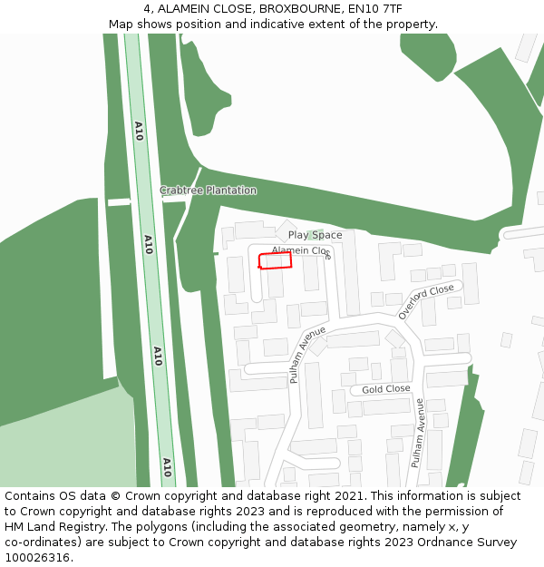 4, ALAMEIN CLOSE, BROXBOURNE, EN10 7TF: Location map and indicative extent of plot