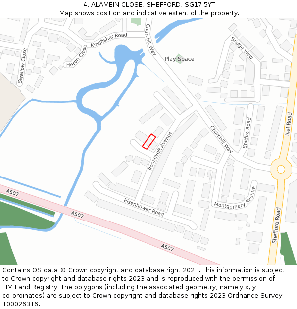 4, ALAMEIN CLOSE, SHEFFORD, SG17 5YT: Location map and indicative extent of plot