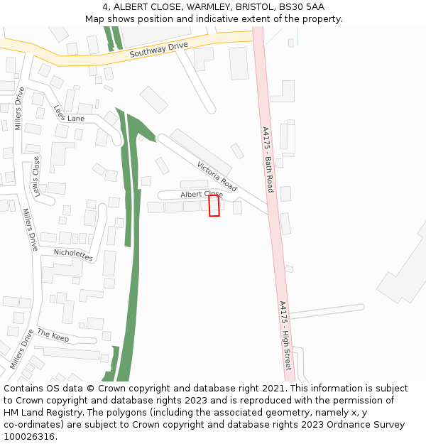 4, ALBERT CLOSE, WARMLEY, BRISTOL, BS30 5AA: Location map and indicative extent of plot