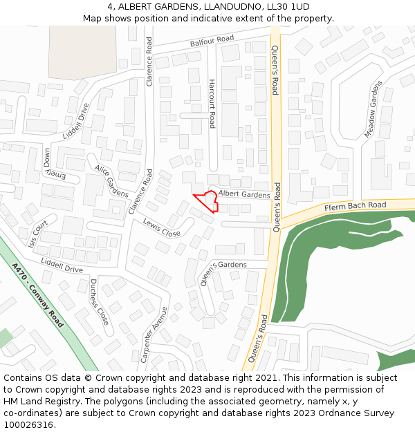 4, ALBERT GARDENS, LLANDUDNO, LL30 1UD: Location map and indicative extent of plot