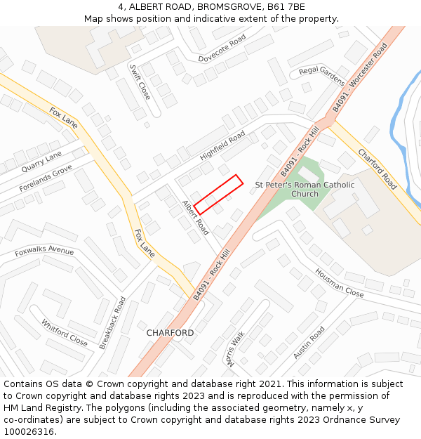 4, ALBERT ROAD, BROMSGROVE, B61 7BE: Location map and indicative extent of plot