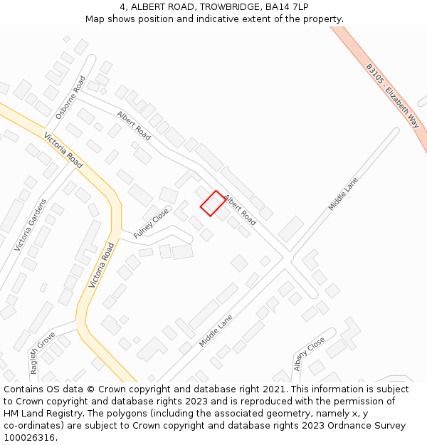 4, ALBERT ROAD, TROWBRIDGE, BA14 7LP: Location map and indicative extent of plot