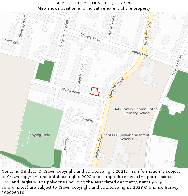 4, ALBION ROAD, BENFLEET, SS7 5PU: Location map and indicative extent of plot