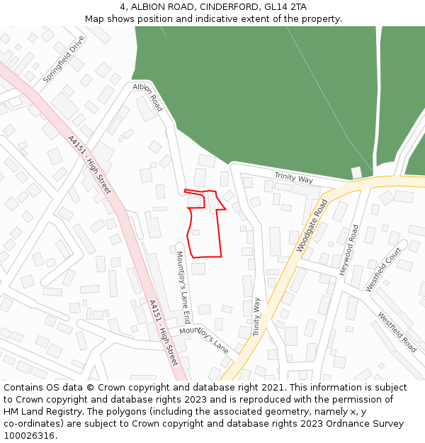 4, ALBION ROAD, CINDERFORD, GL14 2TA: Location map and indicative extent of plot