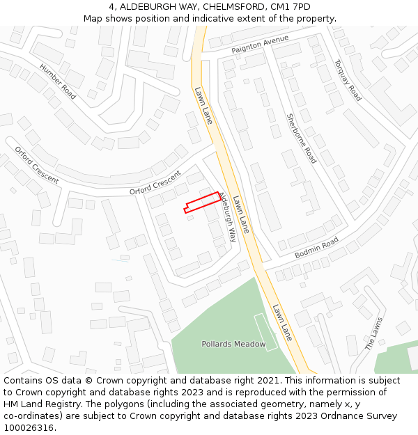 4, ALDEBURGH WAY, CHELMSFORD, CM1 7PD: Location map and indicative extent of plot