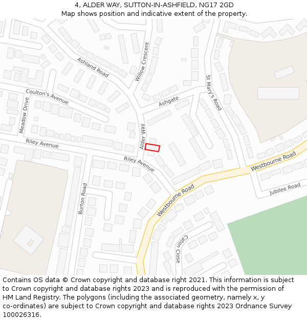 4, ALDER WAY, SUTTON-IN-ASHFIELD, NG17 2GD: Location map and indicative extent of plot