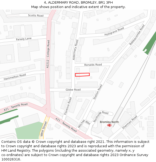 4, ALDERMARY ROAD, BROMLEY, BR1 3PH: Location map and indicative extent of plot