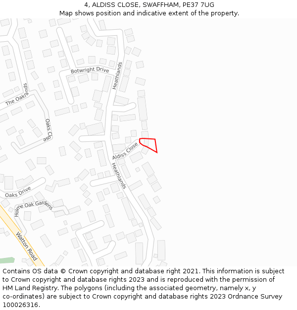 4, ALDISS CLOSE, SWAFFHAM, PE37 7UG: Location map and indicative extent of plot