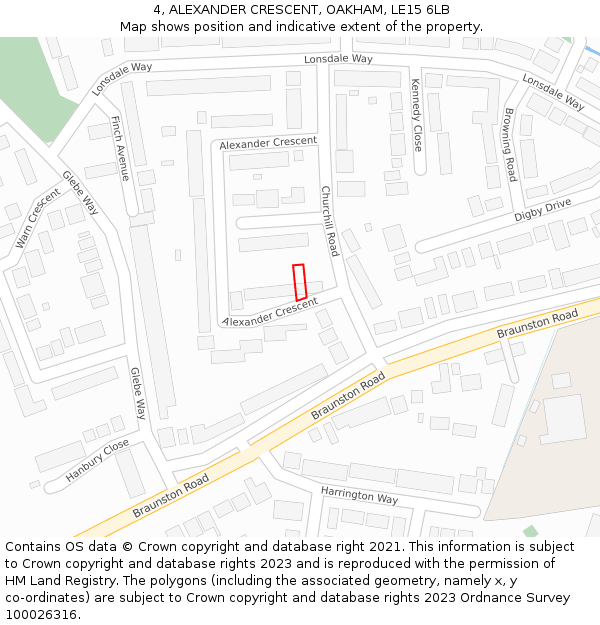 4, ALEXANDER CRESCENT, OAKHAM, LE15 6LB: Location map and indicative extent of plot