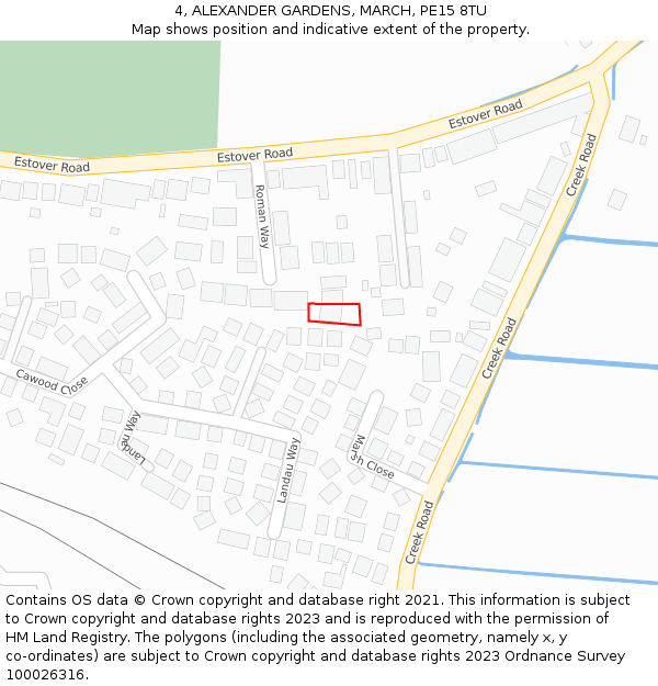 4, ALEXANDER GARDENS, MARCH, PE15 8TU: Location map and indicative extent of plot