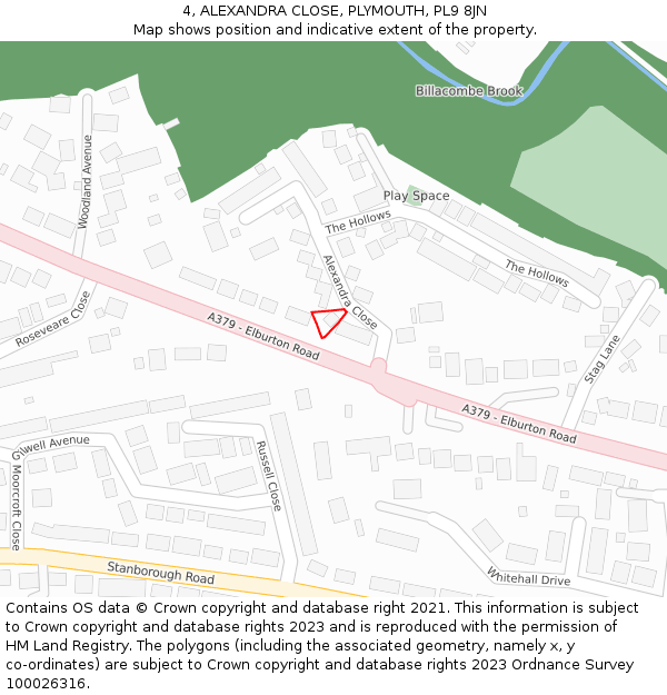 4, ALEXANDRA CLOSE, PLYMOUTH, PL9 8JN: Location map and indicative extent of plot