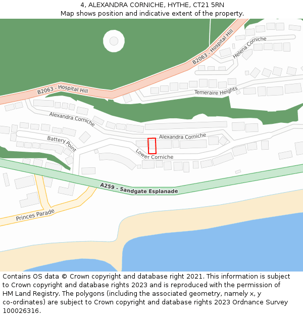 4, ALEXANDRA CORNICHE, HYTHE, CT21 5RN: Location map and indicative extent of plot