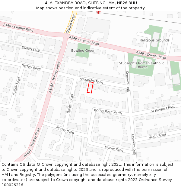 4, ALEXANDRA ROAD, SHERINGHAM, NR26 8HU: Location map and indicative extent of plot