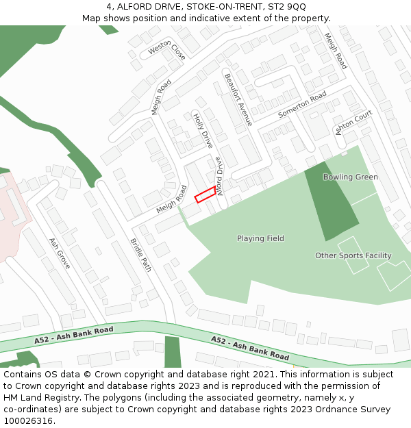 4, ALFORD DRIVE, STOKE-ON-TRENT, ST2 9QQ: Location map and indicative extent of plot