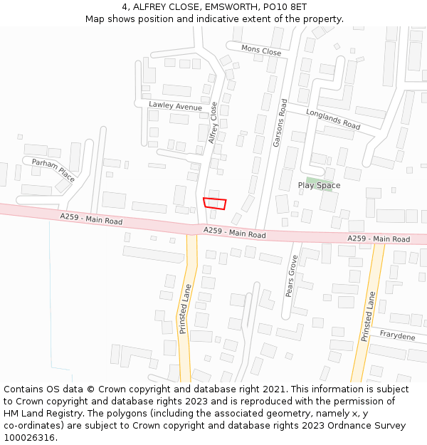 4, ALFREY CLOSE, EMSWORTH, PO10 8ET: Location map and indicative extent of plot