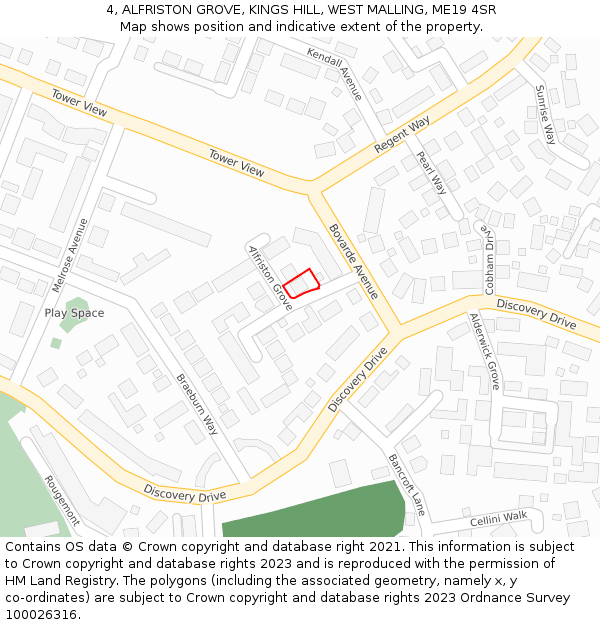 4, ALFRISTON GROVE, KINGS HILL, WEST MALLING, ME19 4SR: Location map and indicative extent of plot