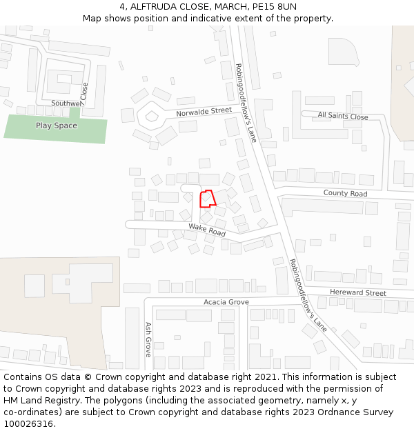 4, ALFTRUDA CLOSE, MARCH, PE15 8UN: Location map and indicative extent of plot