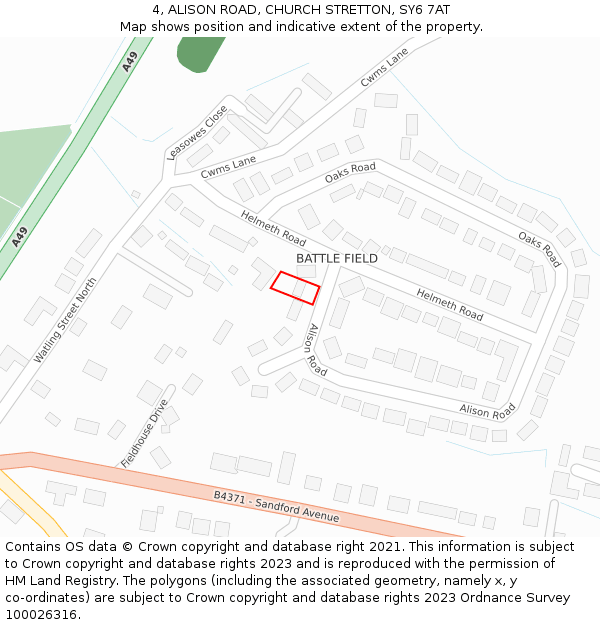 4, ALISON ROAD, CHURCH STRETTON, SY6 7AT: Location map and indicative extent of plot