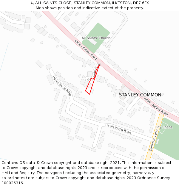 4, ALL SAINTS CLOSE, STANLEY COMMON, ILKESTON, DE7 6FX: Location map and indicative extent of plot