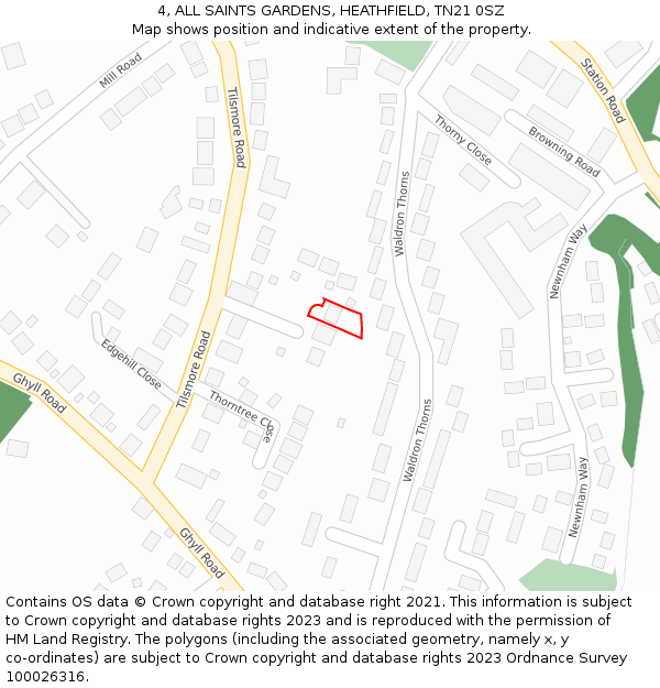 4, ALL SAINTS GARDENS, HEATHFIELD, TN21 0SZ: Location map and indicative extent of plot