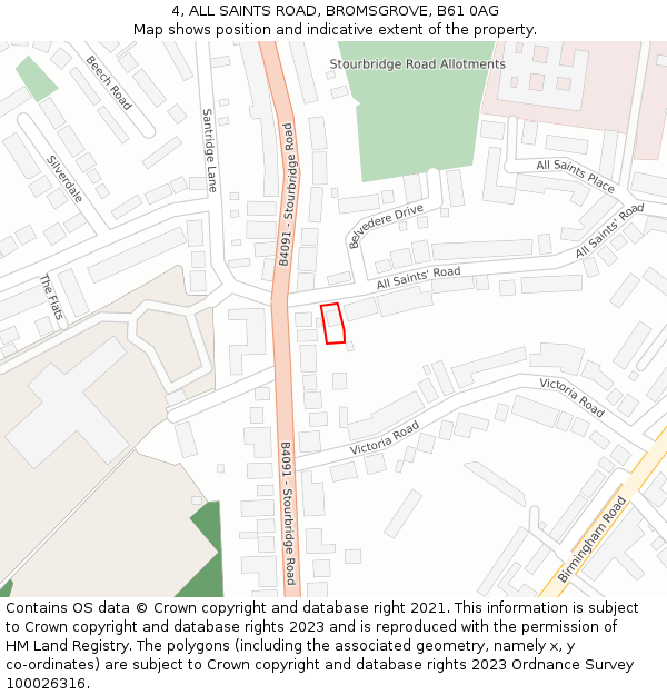 4, ALL SAINTS ROAD, BROMSGROVE, B61 0AG: Location map and indicative extent of plot