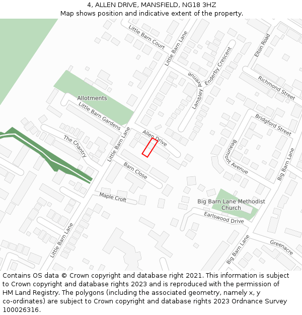 4, ALLEN DRIVE, MANSFIELD, NG18 3HZ: Location map and indicative extent of plot