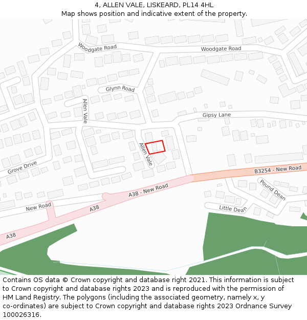4, ALLEN VALE, LISKEARD, PL14 4HL: Location map and indicative extent of plot