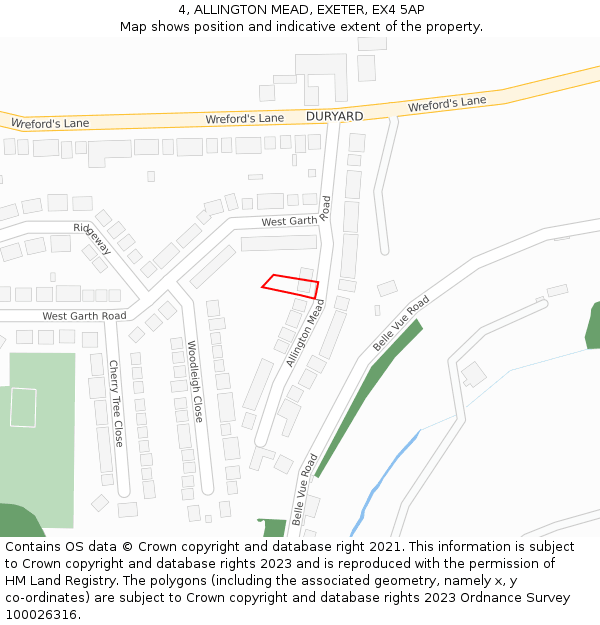 4, ALLINGTON MEAD, EXETER, EX4 5AP: Location map and indicative extent of plot