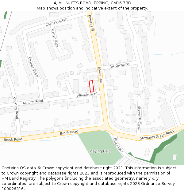 4, ALLNUTTS ROAD, EPPING, CM16 7BD: Location map and indicative extent of plot