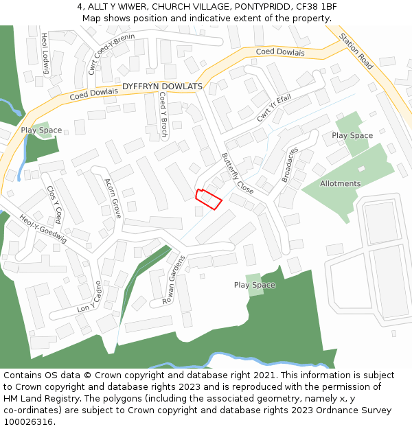 4, ALLT Y WIWER, CHURCH VILLAGE, PONTYPRIDD, CF38 1BF: Location map and indicative extent of plot