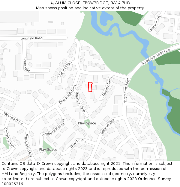 4, ALUM CLOSE, TROWBRIDGE, BA14 7HD: Location map and indicative extent of plot