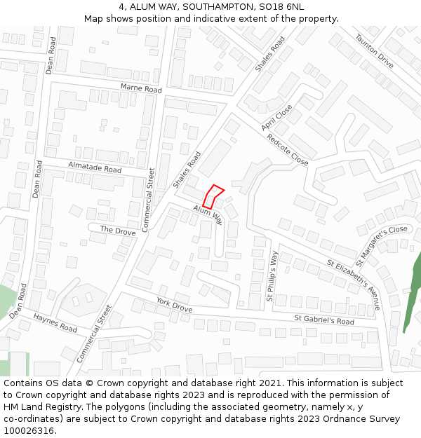 4, ALUM WAY, SOUTHAMPTON, SO18 6NL: Location map and indicative extent of plot