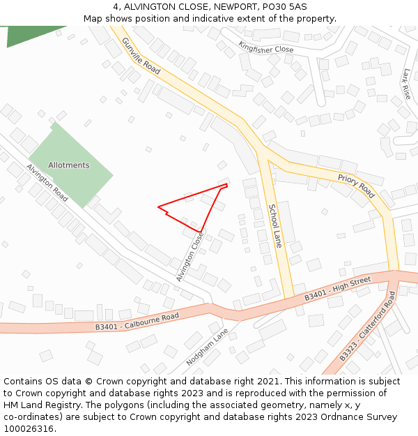 4, ALVINGTON CLOSE, NEWPORT, PO30 5AS: Location map and indicative extent of plot