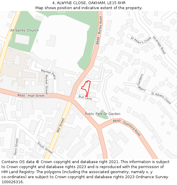 4, ALWYNE CLOSE, OAKHAM, LE15 6HR: Location map and indicative extent of plot